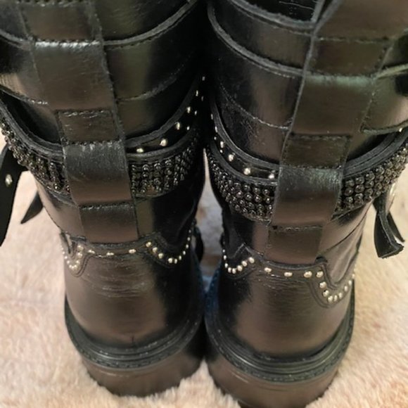 Zara Rhinestone & Pearl Combat Boots Size 7 - Picture 4 of 6